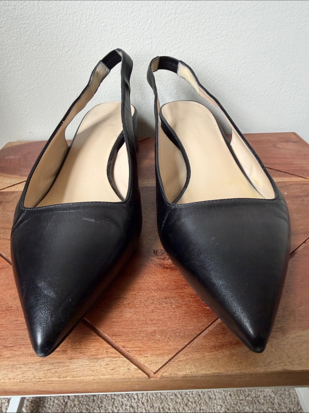 Everlane Black Leather Pointed Slingback Heels - Picture 5 of 7